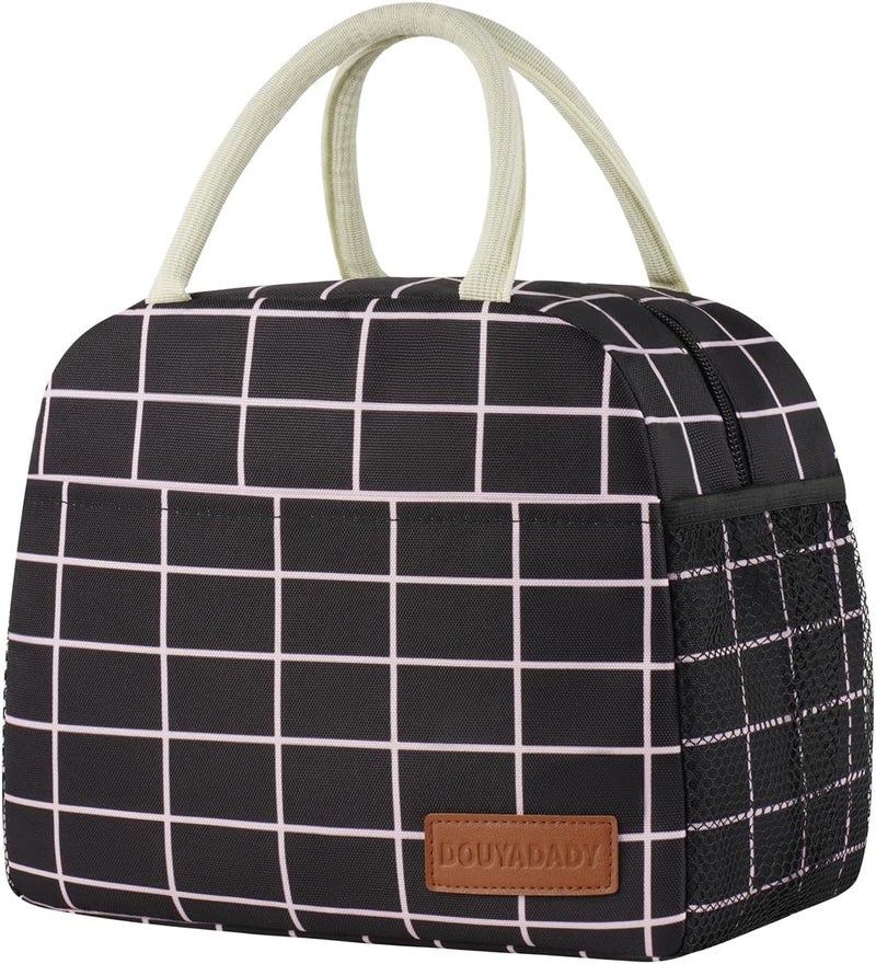 douyadady Lunch Bag Women/Men Lunch Box Women/Men (Black+Pink Blocks) - Image 1